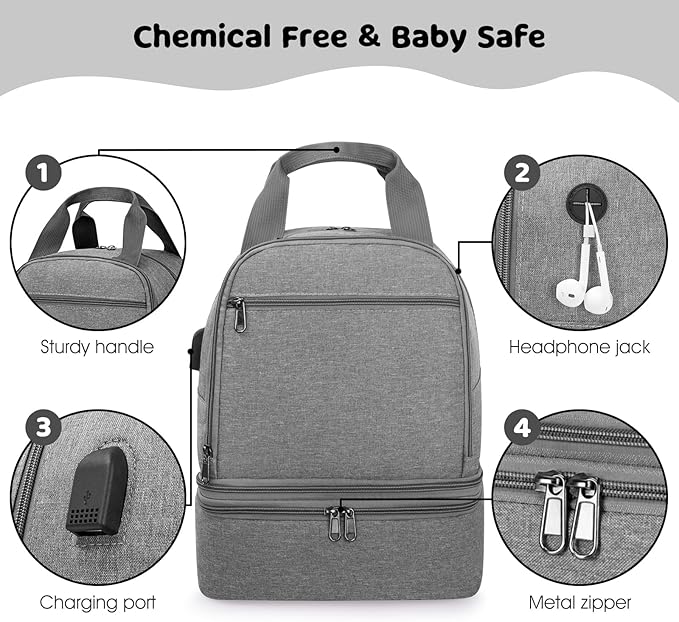 OCKLILY Breast Pump Bag Cooler Backpack — Large Insulated Milk Storage for Breastmilk — Wearable Hands-Free Pumping Tote for Working Moms (Grey)