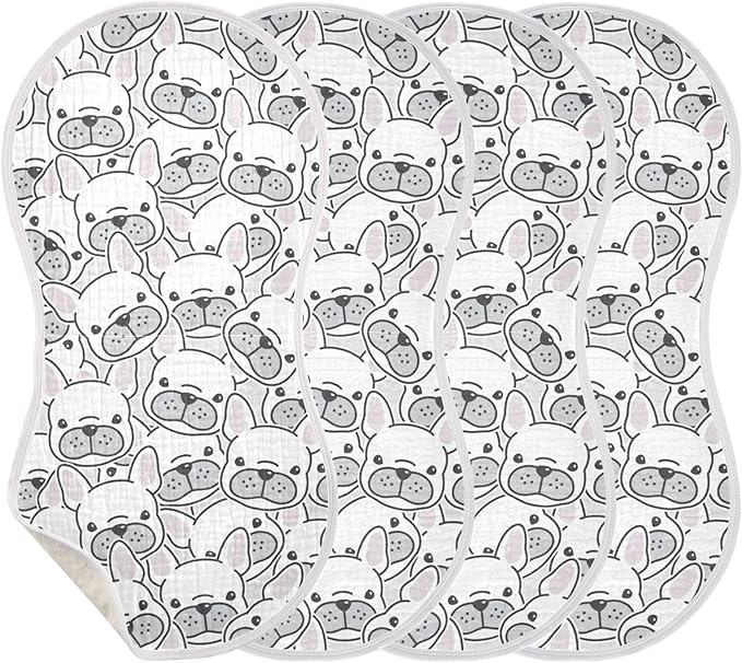 vvfelixl Baby Burp Cloths Dog French Bulldog Baby Newborn Cotton Burping Cloths Set Baby Washcloths 4 Pack White