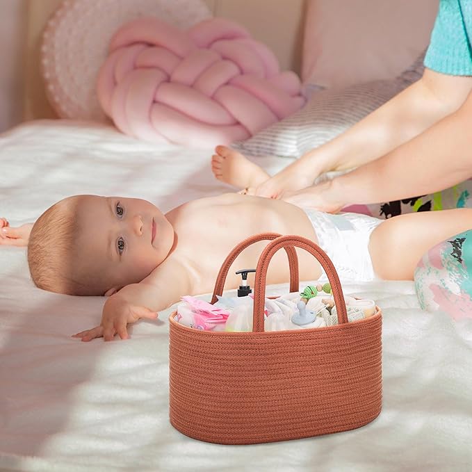 COMSE Large Baby Diaper Caddy Organizer for Girl Boy, Car Caddy with Handles, Cotton Rope Basket for Changing Table, Nursery Organizer, Gift for Baby Shower and Registry Must Have, Autumn Glaze