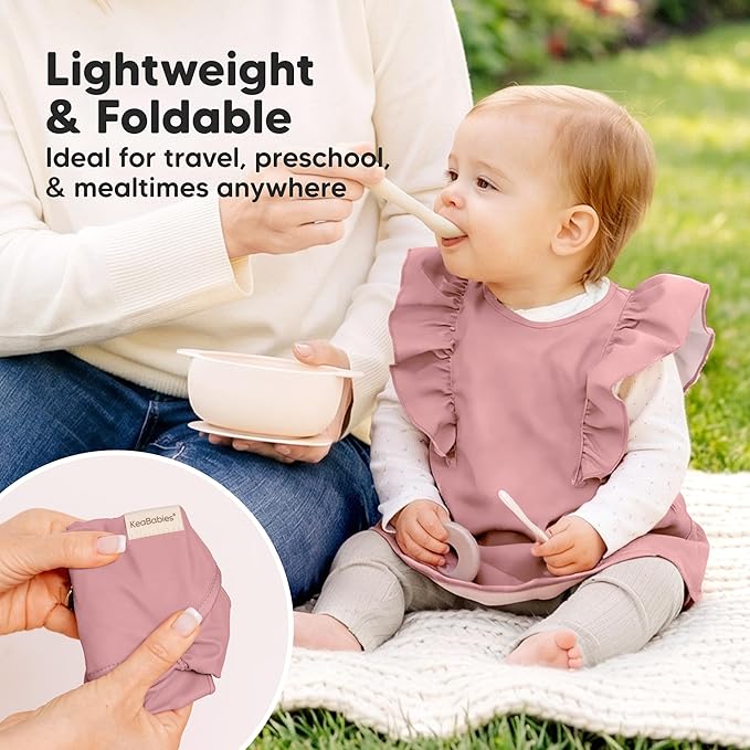 KeaBabies Waterproof Bibs for Baby Girl,Boy – 2-Pack Lightweight, Large Baby Bibs for Eating, Wearable Food Catcher, 6-12 Months Infant Feeding Essentials, Smock for Toddlers 1-3, Kids (Dusk)