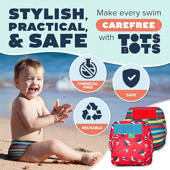 TotsBots Reusable Swim Diapers - Baby & Toddler Swimming Diapers, Adjustable Water-Friendly Swim Diaper - 2 Pack Bundle - (Size 2)