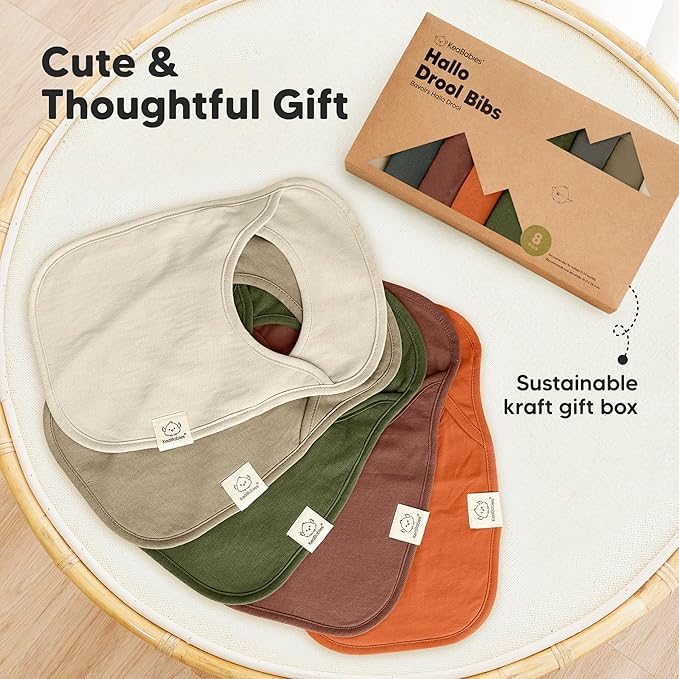 KeaBabies 8-Pack Bibs for Baby Girl, Boy - Pullover Large Baby Bibs for Drooling and Teething Infant, Newborn, Soft & Absorbent Organic Cotton, Long Torso Coverage Keep Toddler Clean & Dry (Sahara)