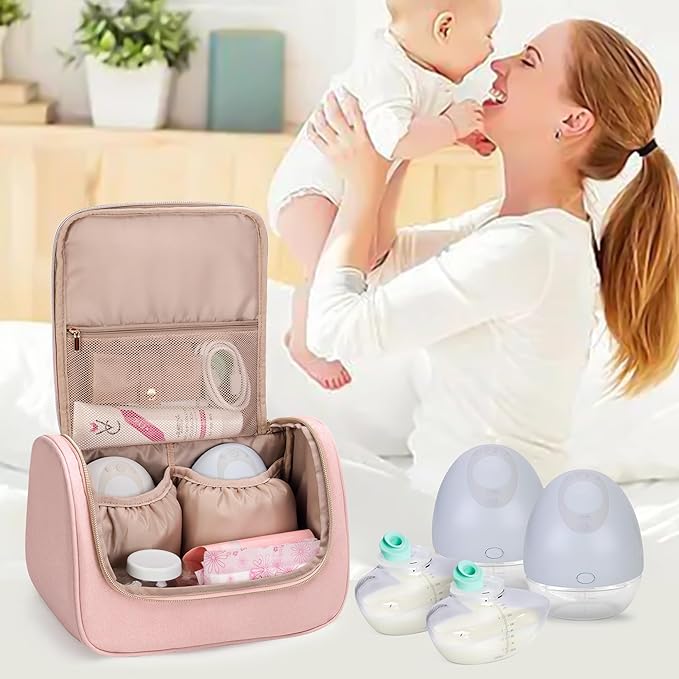 LUXJA Wearable Breast Pump Bag (with a Waterproof Mat) Compatible with Momcozy, Willow and Elvie Breast Pump, Carrying Case for Wearable Breast Pump and Extra Parts (Patent Pending), Pink