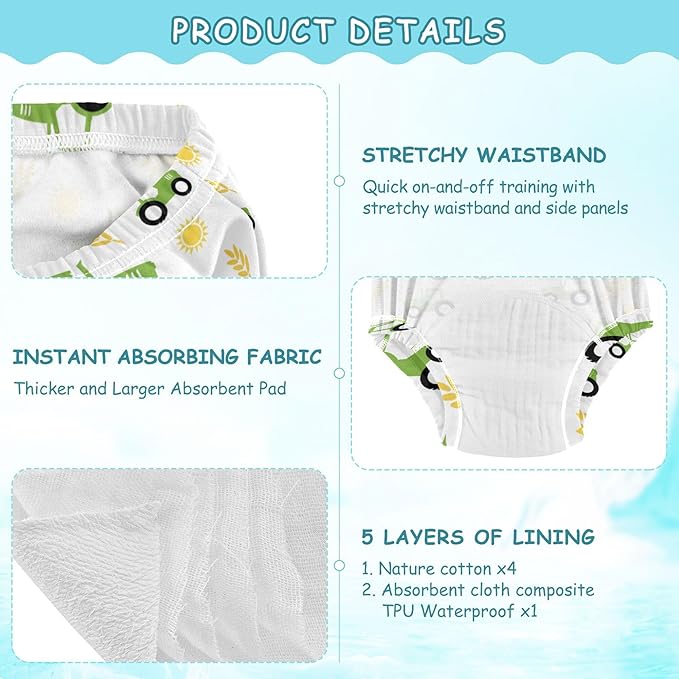 Toddler Potty Training Underwear Cotton Absorbent Soft Baby Girl Boy Potty Training Pant 2t-5t