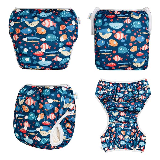 Babygoal Baby Boy Swim Diapers 3 Pack for 8M-3T Babies and Toddlers, Reusable Adjustable Washable for Swimming Lessons-Crab,Fish,Starfish