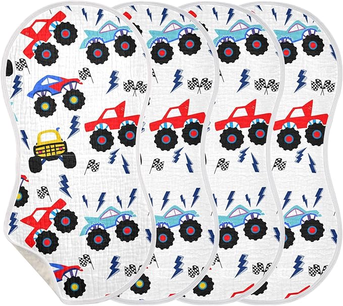 vvfelixl Monster Truck Cartoon Burp Cloths for Baby Boy Girls Baby Washcloths Burp Rags 1 Pack