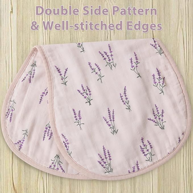 LifeTree Muslin Baby Burp Cloths - Ultra Soft 2 Pack Organic Cotton Large 22'' by 10'' Absorbent Milk Spit Up Rags - Burping Cloths for Newborn, Girls Boys (Lavender & Mauve)