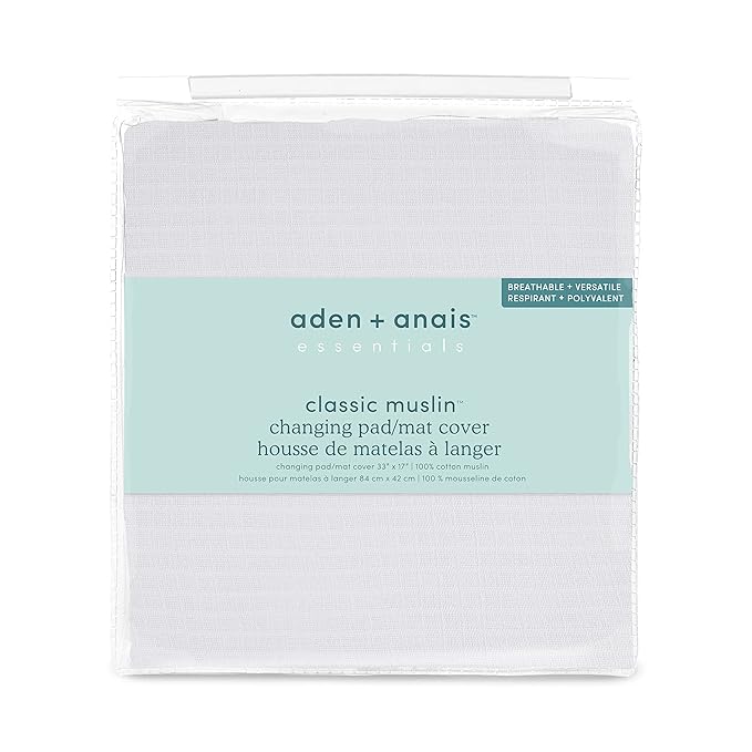 aden + anais Essentials Changing Pad Cover, 100% Cotton Muslin, Super Soft, Breathable, Tailored Snug Fit, Single, Solid Grey