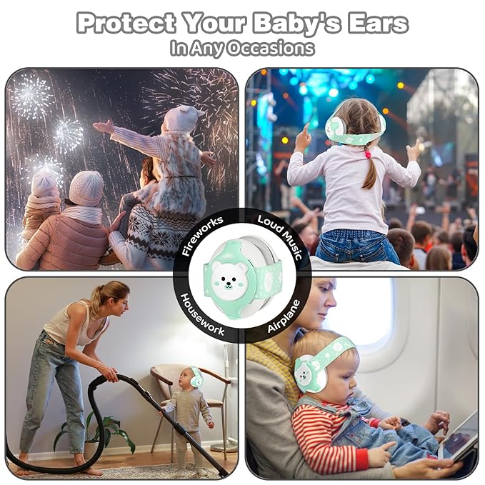 YomauiYee Baby Earmuffs,Bear Infant Headphones Noise Cancelling Infant Ear Protection with Adjustable Headband Baby Sound Proof Headphones,Baby Travel Essentials for Travel/Sleep/Plane/Noisy Event