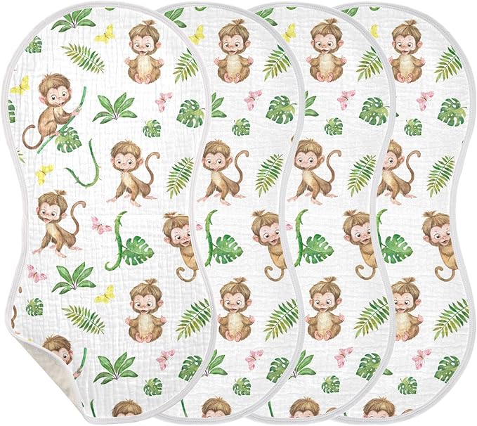 vvfelixl Baby Burp Cloths Monkey Baby Baby Newborn Cotton Burping Cloths Set Baby Washcloths 4 Pack White