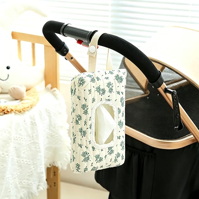Quilted Baby Wipe Holder Floral Diaper Pouch Portable Quilted Wipes Bag for Car, Stroller