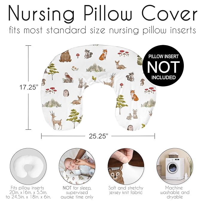 Sweet Jojo Designs Woodland Forest Animals Boy Girl Unisex/Gender Neutral Nursing Pillow Cover Baby Breastfeeding Slipcover Infant Newborn Nursery Bottle Breast Feeding Pillowcase Pillow NOT Included