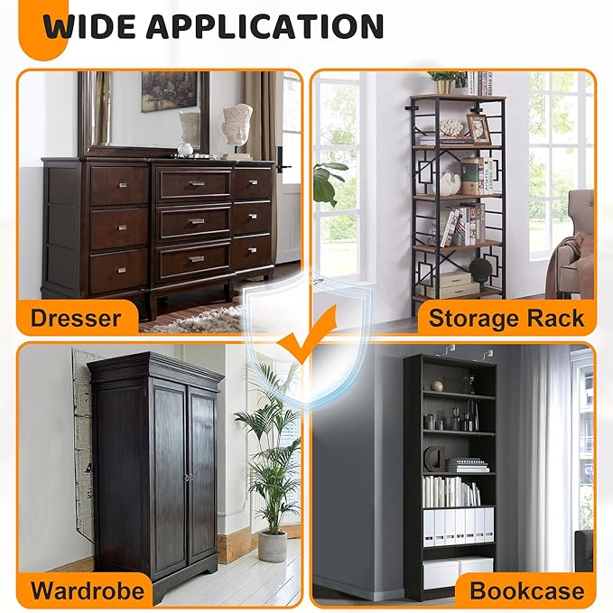 4our Kiddies Furniture Anchors for Baby Proofing, Anti Tip Furniture Wall Anchors, Secure 400 Pounds Cabinet, Bookcase, Dresser to Wall, Earthquake Furniture Straps for Child Safety (Black, 10 Pack)