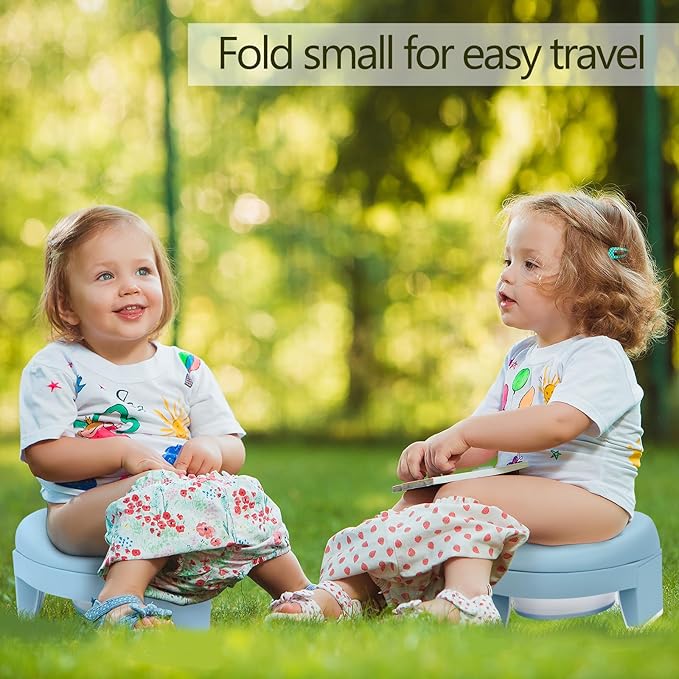 MCGMITT Potty Training Toilet Seat for Toddlers Boys Girls, Portable Baby Toilet Folding Kids Potty Chair Cover with Splash Guard for Travel, Including 3 Non-Slip Feet and Storage Bag (Blue)