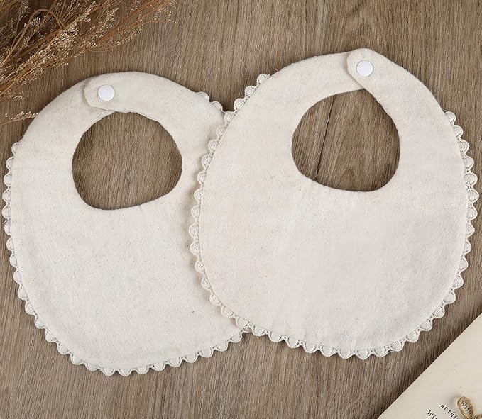 Baby Bib For Girls,Reversible Waterproof Handmade Natural Cotton Baby Drool Bib 0-12 months 2 Pack (off-white color, 0-12 months)