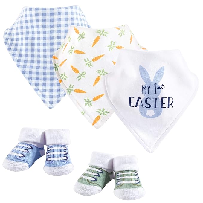 Hudson Baby Unisex Baby Cotton Bib and Sock Set, Boy First Easter, One Size
