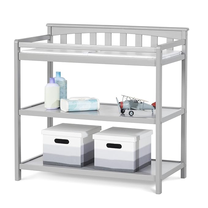 Child Craft Flat Top Changing Table with Pad, Cool Gray