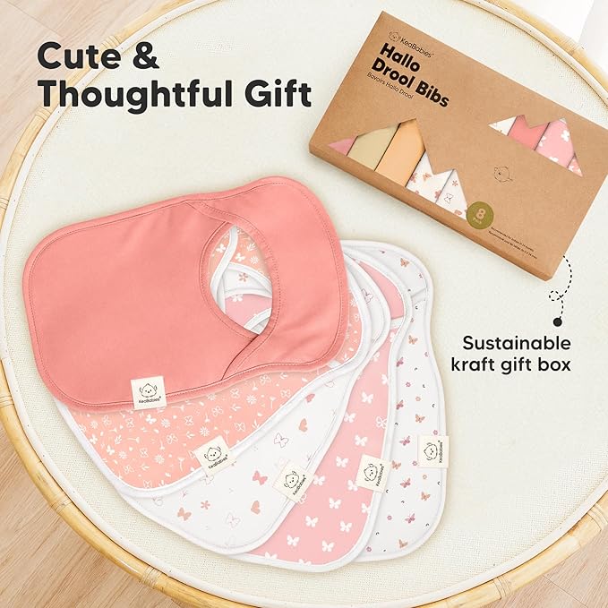 KeaBabies 8-Pack Bibs for Baby Girl, Boy - Pullover Large Baby Bibs for Drooling and Teething Infant, Newborn,Soft & Absorbent Organic Cotton,Long Torso Coverage Keep Toddler Clean & Dry(Butterflies)