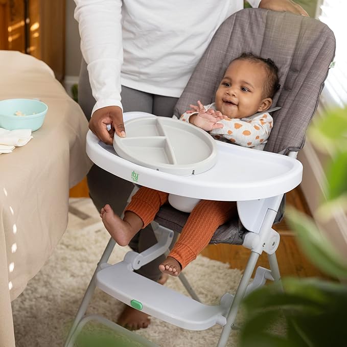 Ingenuity: ity by Ingenuity Sun Valley Compact Folding High Chair, Food-Grade Safe Plate, Safety Harness, for Ages 6 Months and Up, Unisex - Grey