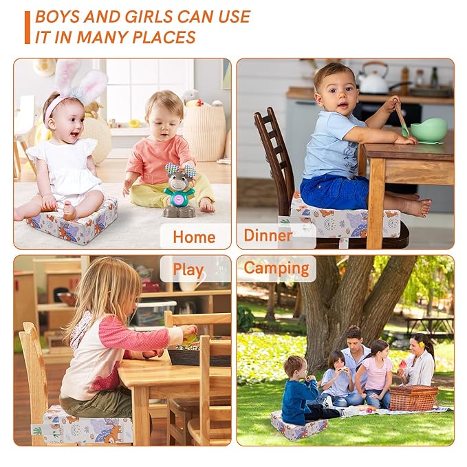 Booster Seat for Kitchen Chair - Strong Support Toddler Booster Seat for Dining Table, Portable Booster Chair with Adjustable Elasticity Straps for Toddlers Eating Travel Home