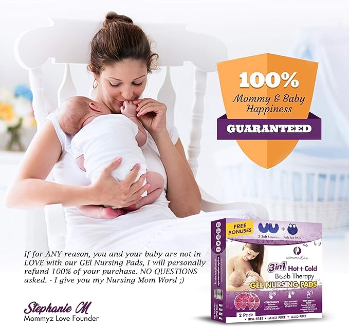 Mommyz Love Gel Nursing Pads for Breastfeeding - Hot & Cold Therapy Gel Breastfeeding Pads for Clogged Ducts Relief - Soothing Reusable Breast Pads for Nursing to Relieve Engorgement & Sore Breasts