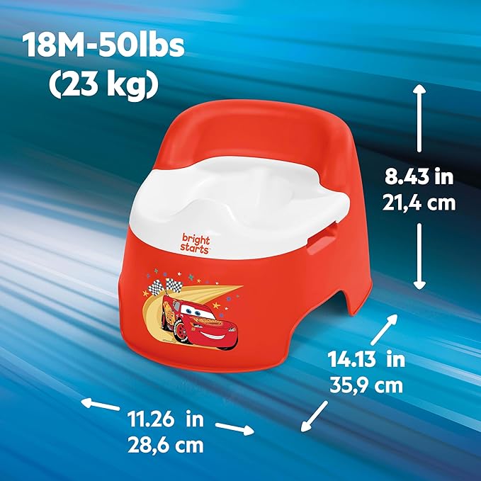 Bright Starts Disney and Pixar Cars Full Comfort Potty Training Toilet, Easy Clean Removable Bowl, Splash Guard, High Back for Comfort & Stability, Toddlers up to 50 lbs