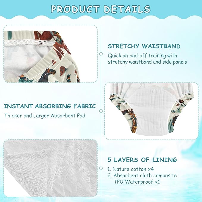 Toddler Potty Training Underwear Cotton Absorbent Soft Baby Girl Boy Potty Training Pant 2t-5t