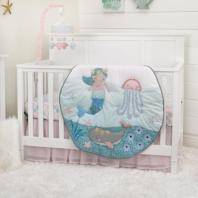 NoJo Sugar Reef Mermaid Pink, Aqua, Gray Super Soft Contoured Changing Pad Cover