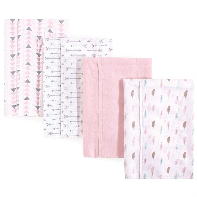 Luvable Friends Cotton Poly Flannel Burp Cloths Multipack, Girl Feathers 8-Pack, One Size