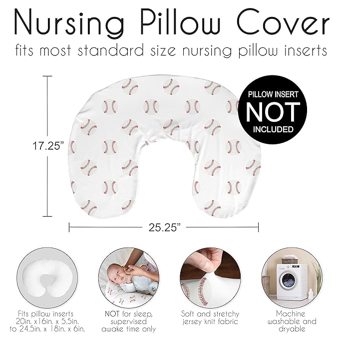Sweet Jojo Designs Baseball Sports Nursing Pillow Cover Breastfeeding Pillowcase for Newborn Infant Bottle or Breast Feeding (Pillow NOT Included) - Red and White Americana
