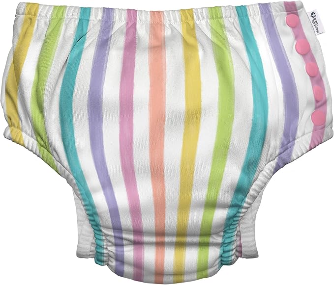 i play. by green sprouts Reusable, Eco Snap Swim Diaper with Gussets, UPF 50, Patented Design, STANDARD 100 by OEKO-TEX Certified - Rainbow Stripe - 3T