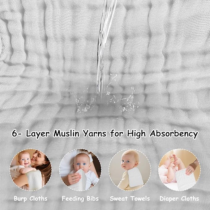 Muslin Solid Burp Cloths 100% Cotton Large 18''x10'' Extra Soft and Absorbent Multifunctional 6 Pack Baby Burping Cloth for Unisex Boys Girls (White+Khaki)