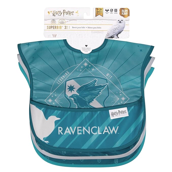 Bumkins Bibs for Girl or Boy, SuperBib Baby and Toddler for 6-24 Months, Essential Must Have for Eating, Feeding, Baby Led Weaning, Mess Saving Waterproof Soft Fabric, 3-pk Harry Potter Ravenclaw