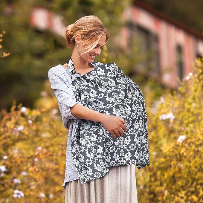 Baby Nursing Cover for Mom Breastfeeding, Breathable Cotton Privacy Breastfeeding Covers with Ajustable Hoop for Mom