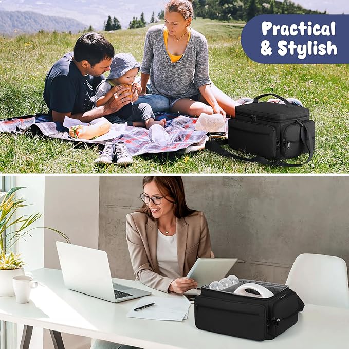 OCKLILY Breast Pump Bag for Spectra S1 S2, Pumping Bag with Waterproof Mat for Pumps Accessories, Portable Pump Carrying Case for Work, Travel and Family Use, Black