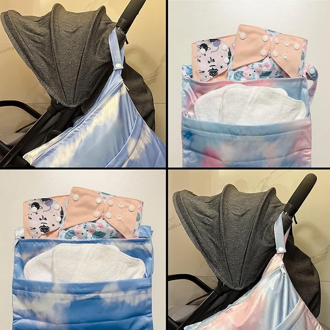 Wet Bag,2 pack Baby Wet Dry Cloth Diaper Bags,Waterproof Washable, Reusable for Travel, Stroller, Pool,Beach, Wet Swimsuits,Dirty Gym Clothes, Toiletries, Toys,Mommy Bag 2WB18