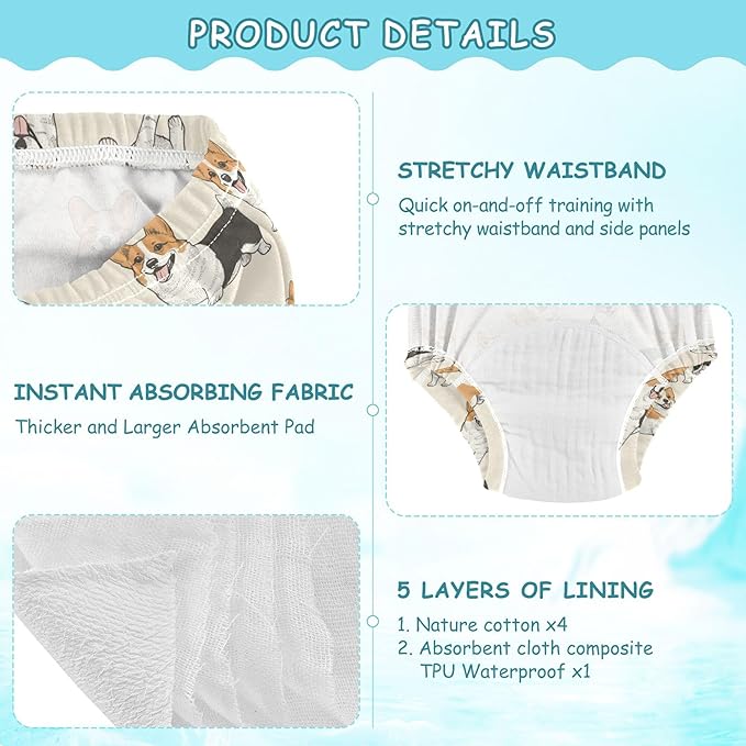 Toddler Potty Training Underwear Cotton Absorbent Soft Baby Girl Boy Potty Training Pant 2T-5T
