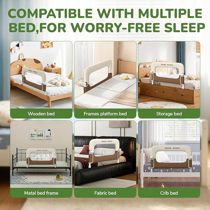 Bed Guard Rail for Toddlers - 47" Adjustable Heights & Folding up Portable Bed Railing for Baby - Toddler Bed Rails Guard for Crib, Twin, Bunk,Full Size, Queen & King Bed