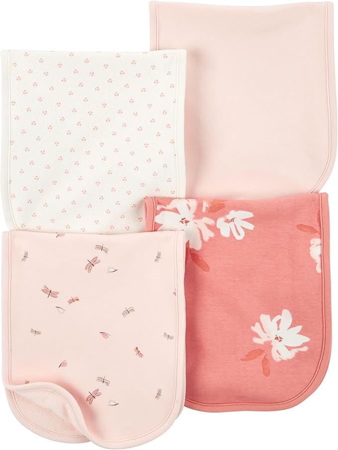 Carter's Baby Girls 4 Pack Cotton Burp Cloths (Pink/Heather)