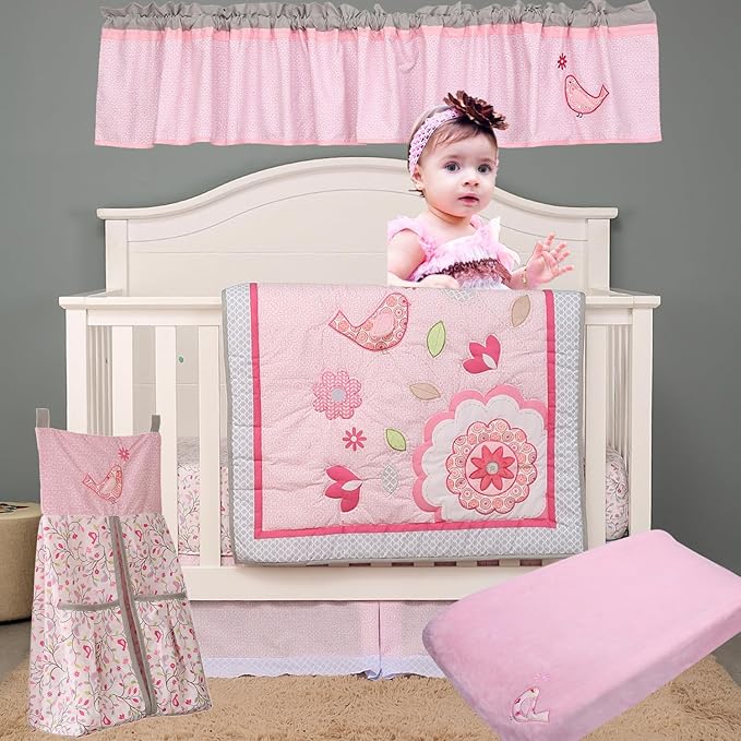 1 PC Soft Plush Pink Embroidery Bird Nursery Diaper Changing Table Cover Sheet Baby Girl Baby Boy Diaper Changing Pad Cover Sheet 1PC (Pink Birds)