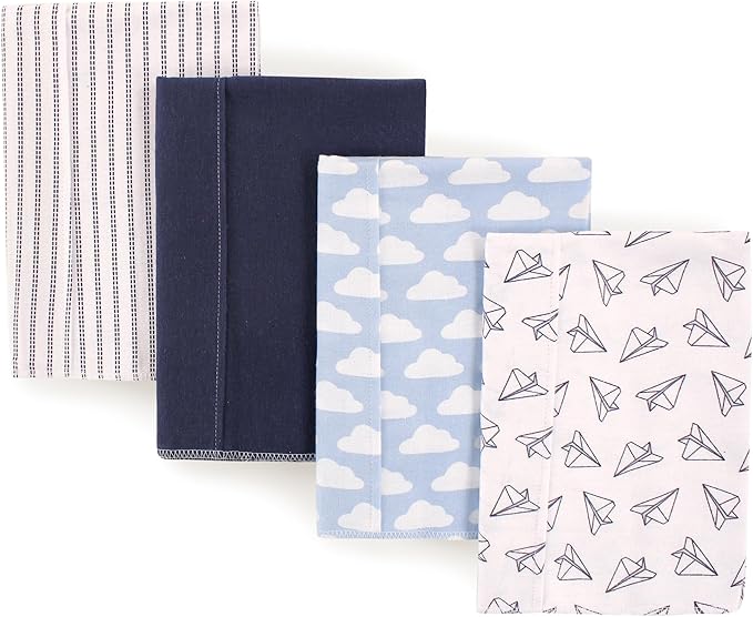 Hudson Baby Cotton Poly Flannel Burp Cloths Multipack, Paper Airplane 8-Pack, One Size