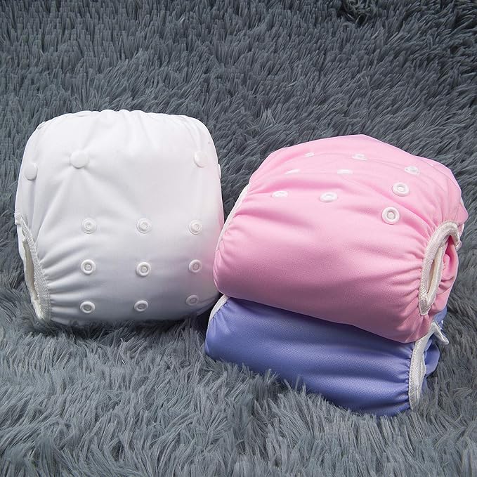ALVABABY Swim Diapers 3pcs Reuseable Washable & Adjustable for Swimming Lesson & 0-2 Years Purple White Pink 3SWB17
