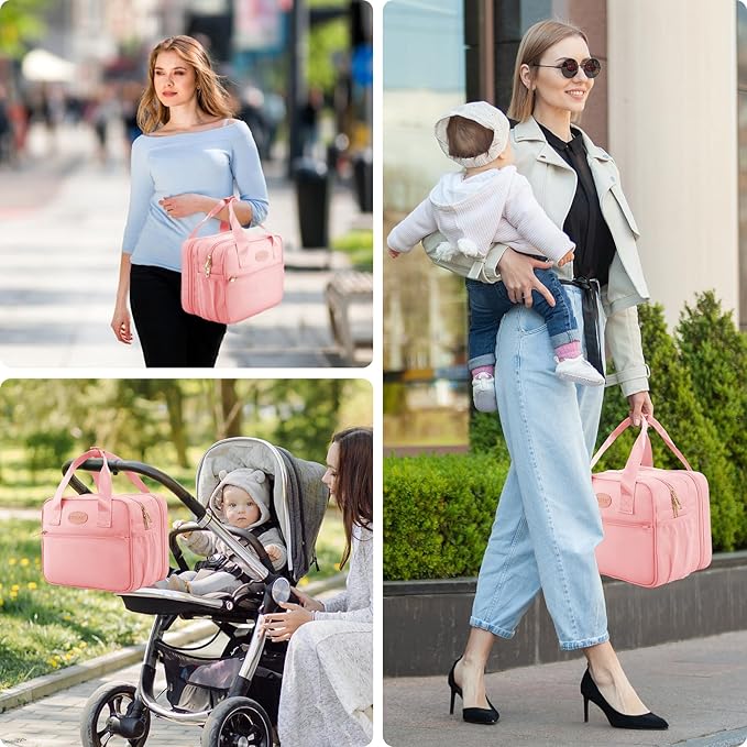 PIIOSER Breastmilk Cooler Travel Bag with Ice Pack, Compatible with Wearable Breast Pumps & Accessories - Portable Hands Free Breast Pump Carrying Case for Nursing & Working Moms, Pink