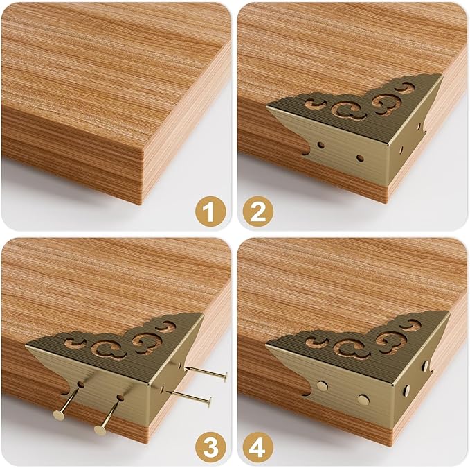 4 Pcs Corner Protectors for Furniture,Retro Style Guard Cabinet Furniture Corner Bumpers for Jewelry Box Gift Box Wooden Case Cabinet Furniture Decorative (Bronze)