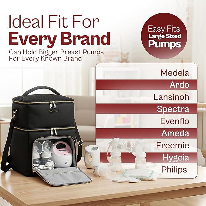 Castal Breast Pump Bag Spectra S1 S2โInsulated Spectra Pump Bag, Breastmilk Cooler Bag with Ice PackโLeak-Proof Double Layer Breast Pump Travel Bag (Black)