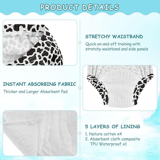 Baby Boys Training Underwear Leakproof Boxer Briefs Underwear for Toddler 4T Simple Cow Print Pattern