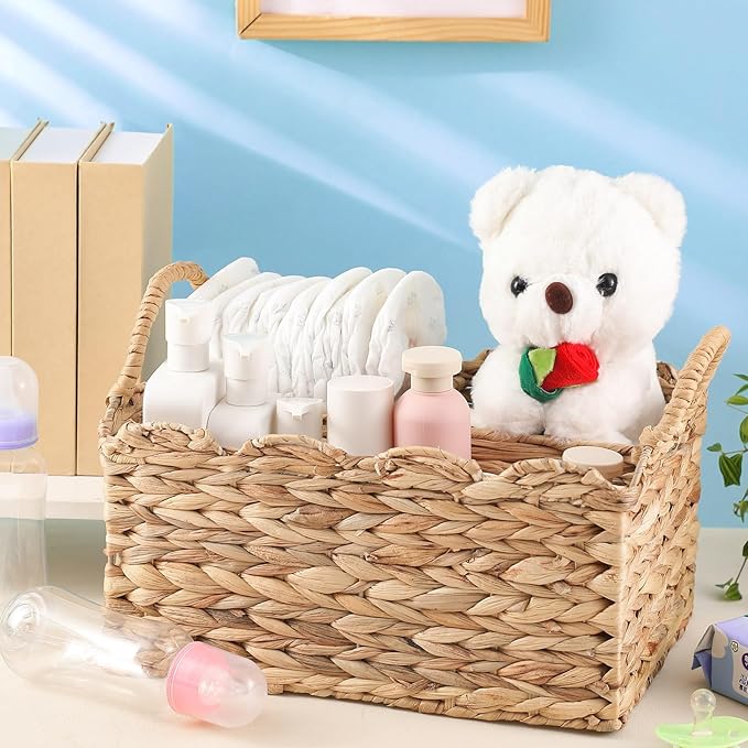 Chunful Wicker Diaper Caddy Organizer Scalloped Edge Rattan Basket with Dividers 9.5 x 13.5 x 7 Inch Woven Natural Basket Storage Organizer Handmade for Baby Shower Gifts Newborn Storage