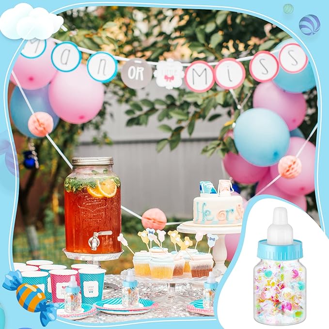 Tessco for you 72 Pcs 3.5 Inch Baby Bottles for Baby Shower Mini Plastic Bottle Party Favor Clear Candy Box for Guests Gift (Blue)