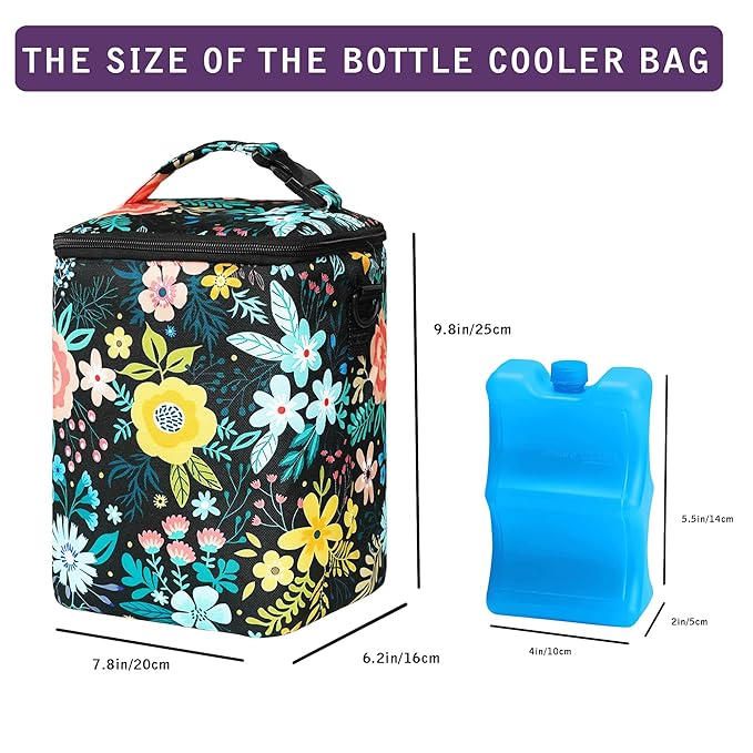 Breastmilk Cooler Bag with Ice Pack Fits 4 Baby Bottles Up To 9 Ounce Insulated Baby Bottle Bag Breast Milk Cooler on the Go with Strap Cooler Bag for Nursing Mom Daycare or Travel