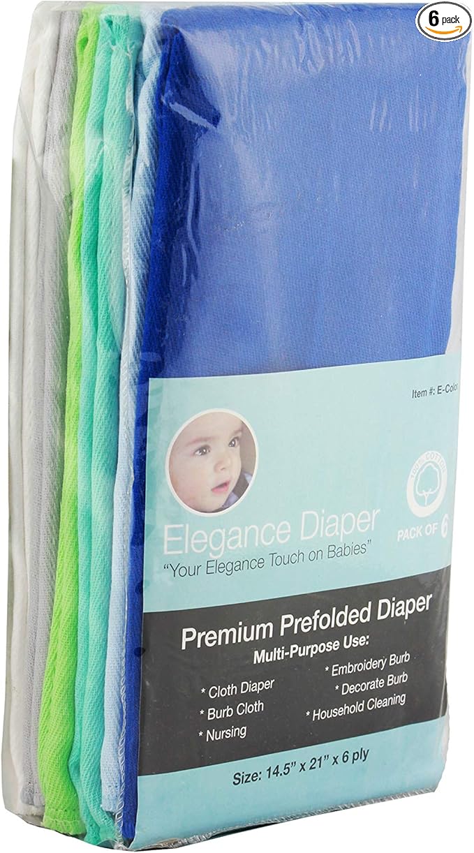 – Prefold Cloth Diaper | 6-Pack | Boy Assorted| 100% Cotton | Soft, Absorbent, Reusable | Crafted with Care for Your Baby or Next DIY proyect | 14"x21" | 4x6x4 Layer
